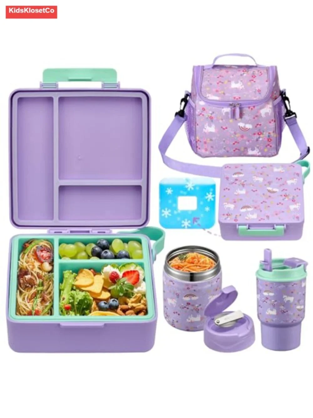 Kids Bento Lunch Box Set with Soup Thermo, Water Bottle & Bag, Leak-Proof 3